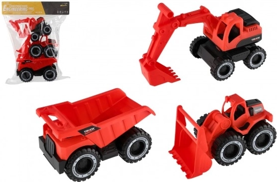 Set van 3 kunststof bouwvoertuigen 15–19 cm met vrijloop