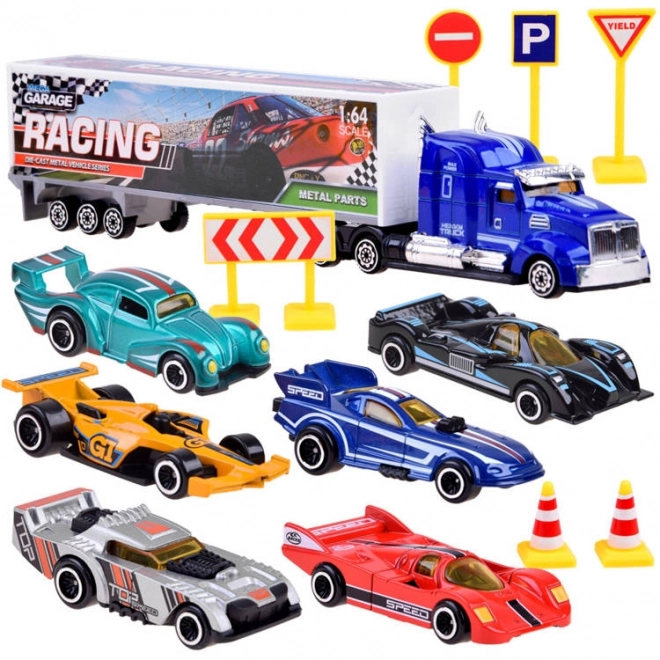 Metall-Spielzeugautos Set für kleine Rennfahrer mit Verkehrsschildern
