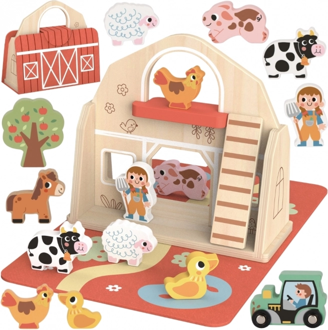 Tooky Toy Wooden Folding Farm with Animal Figures