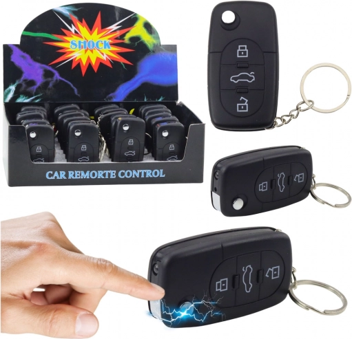 Porte-clés en forme de clé de voiture 2-en-1 avec lampe LED et choc électrique