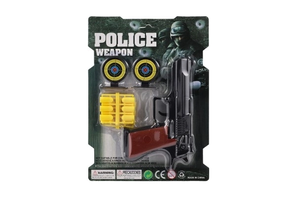 Pistool prop 17cm plastic + munitie 12st + doelwit 2st op kaart