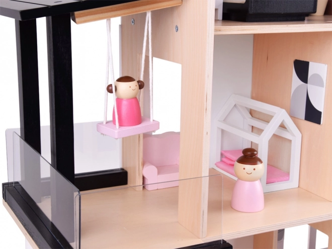 Houten poppenhuis in loftstijl