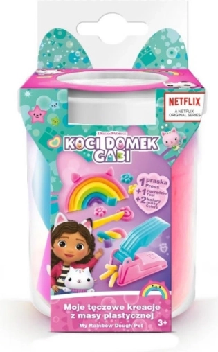 Set avec pâte à modeler GABIN MAISON DES CHATS Mes créations arc‑en‑ciel – gobelet blanc