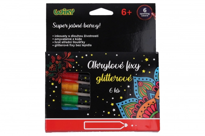Acrylic Glitter Markers Set - 6 Colors