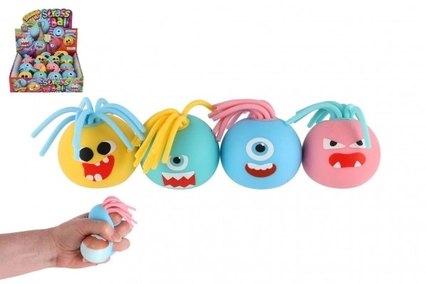 Ball met gezicht met franjes anti-stress knijpslijm 6cm 4 kleuren