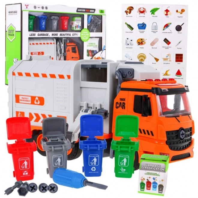 Interactieve vuilniswagen voor kinderen 3+ Leert over ecologie + 4 containers + afvalkaart