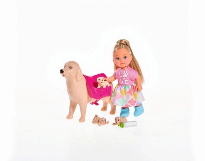 Pop Evička met hondje en puppy's