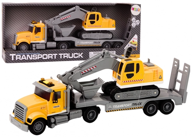 Yellow truck with crawler excavator with lights and sounds