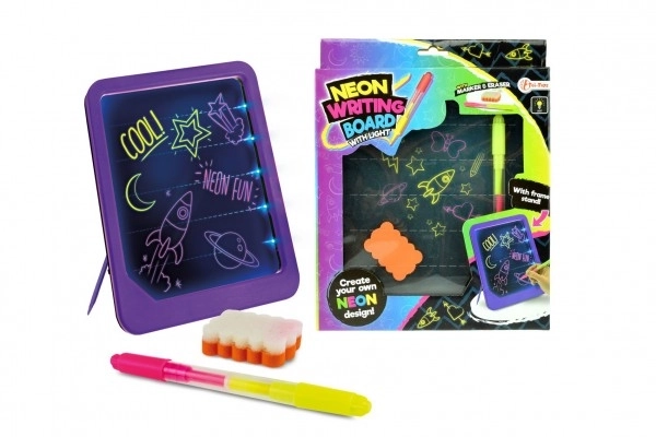Schrijfbord met batterij met neonlicht en stift van kunststof + spons in doos 21x26x3cm