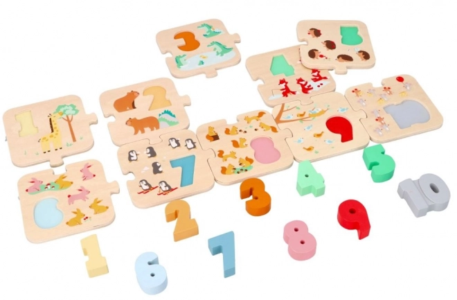 Houten puzzel met dieren - leren tellen