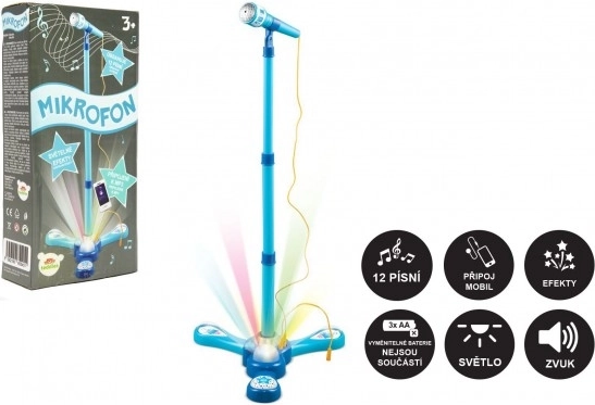Micro karaoké pour enfants sur trépied avec lumières et sons – Bleu