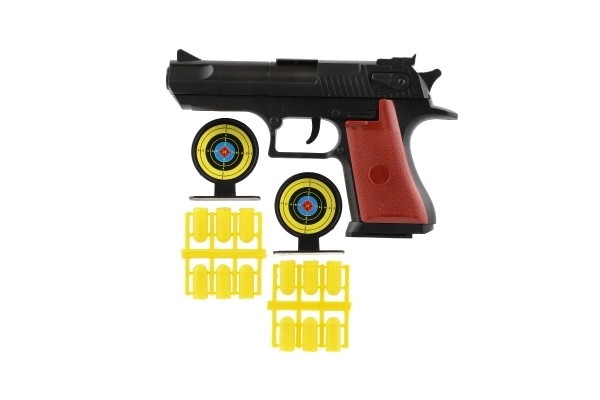 Pistool prop 17cm plastic + munitie 12st + doelwit 2st op kaart
