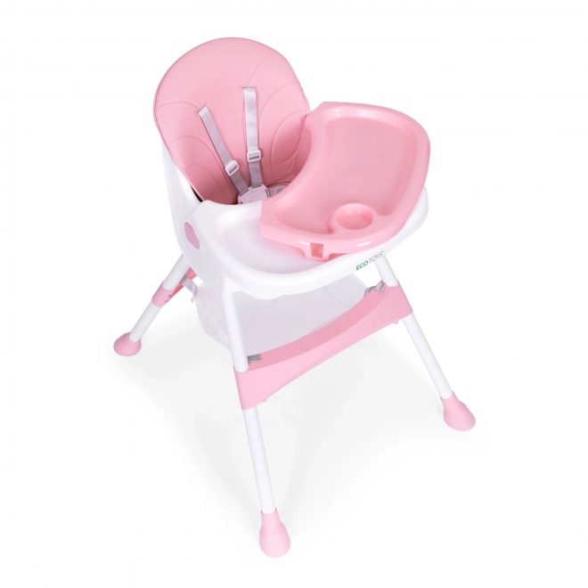 Kinder eetstoel met blad en mand, vijfpuntsgordel ECOTOYS – roze