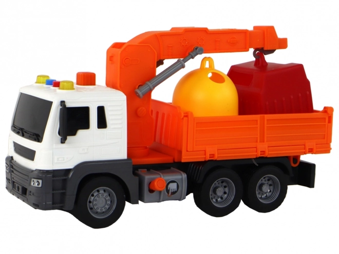 Camion poubelle avec grue Entrée de friction Orange 1:16
