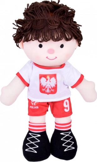 Poupée en chiffon pelucheuse footballeur en maillot polonais