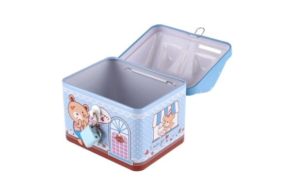 Blikken spaarpot huis met slot 12x11cm