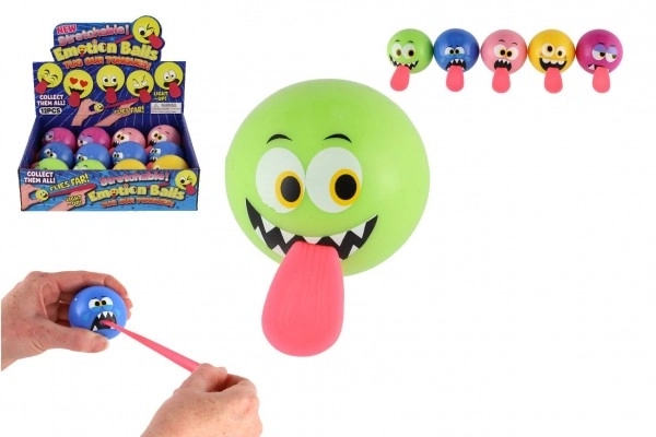 Bal met smiley en tong rubber 5cm op batterijen met licht 5 kleuren 12st in doos