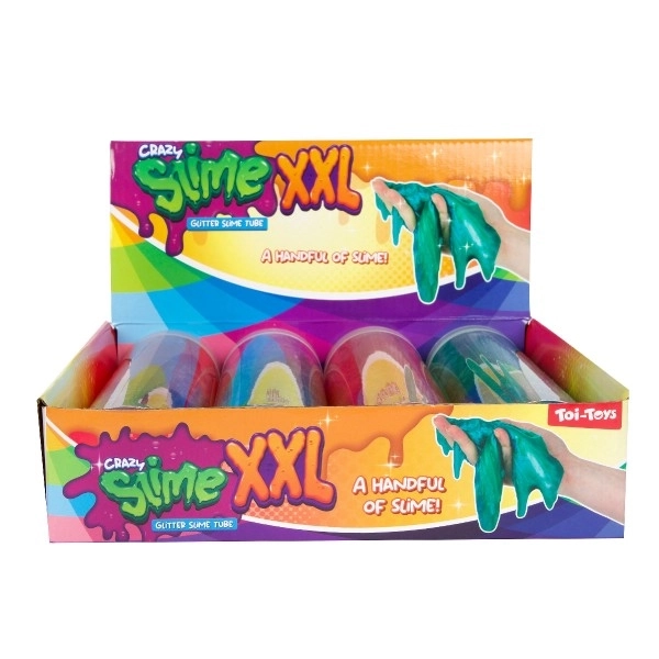 Slijm - glinsterend 400g 20cm in plastic buis 4 kleuren 4 stuks in doos