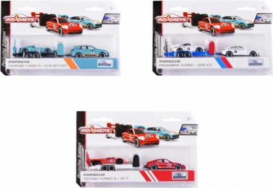 Majorette Porsche met aanhanger, mix van 3 varianten
