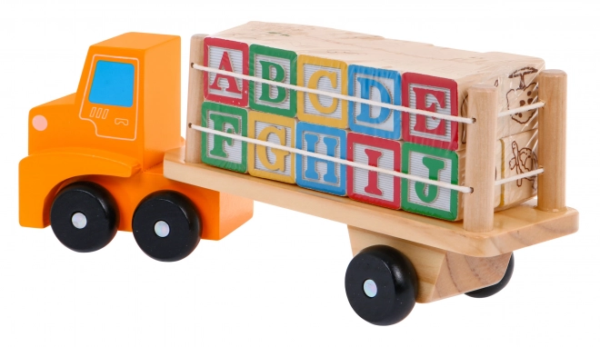 Houten vrachtwagen met aanhanger en blokken voor kinderen 2+ Educatief speelgoed + blokken met letters en cijfers