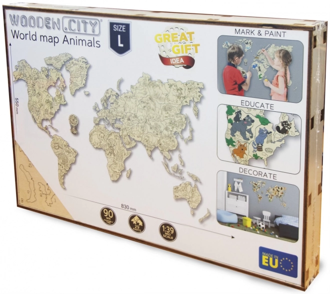 Wooden Animal World Map 3D, Size M