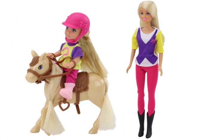 Poppen set Anlily met kind en pony rijstal