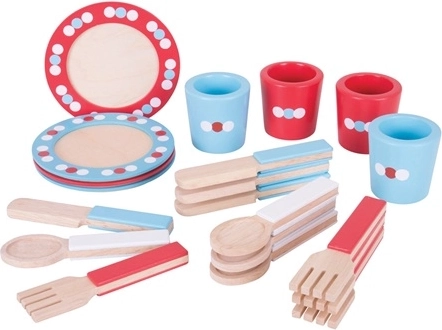 Bigjigs Toys Service de table en bois à pois