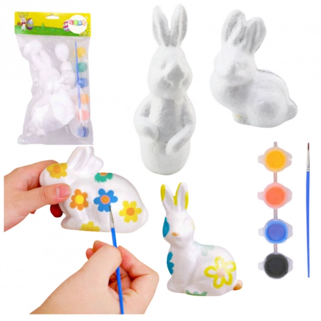 Set zum Bemalen von Polystyren-Osterschmuck 4 Hasen mit Farben und Pinsel