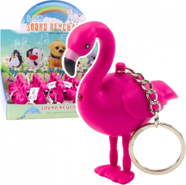 Flamingo keychain with LED and sound, pink