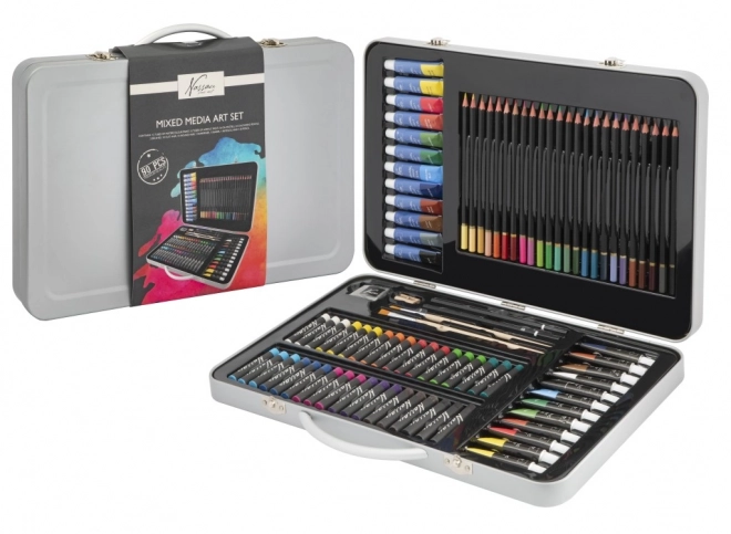 Set de fournitures artistiques dans une mallette en métal