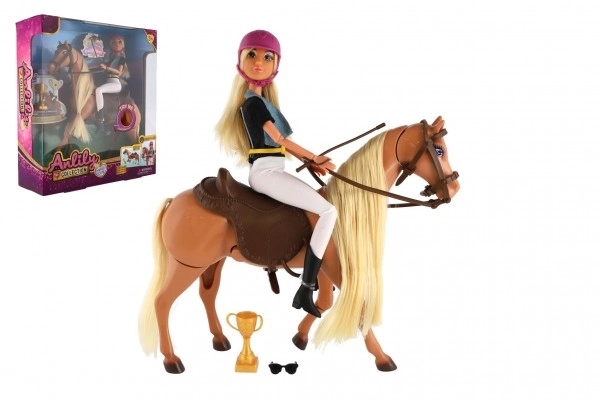 Paard borstel + pop jockey Anlily scharnierend plastic met accessoires in doos 32x36x11cm
