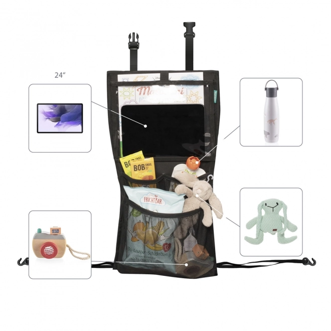 Organizer voor stoel + zak voor tablet en speelgoed