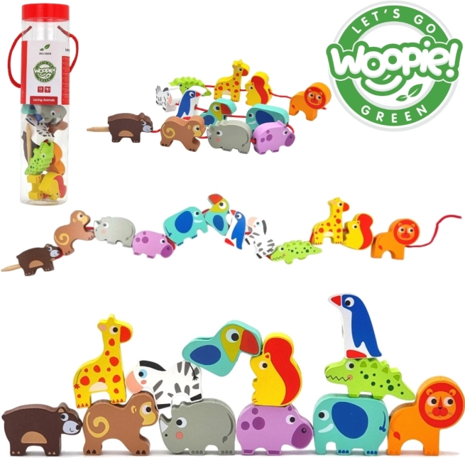 Woopie Green wooden lacing safari animals – 13 pieces