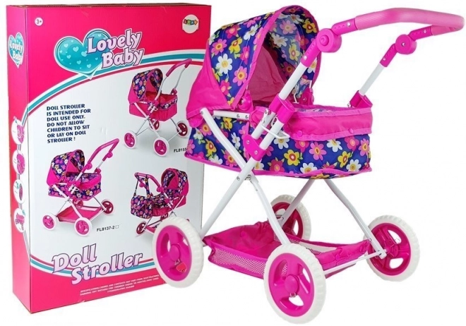 Schattige roze diepe bloemenwagen voor poppen