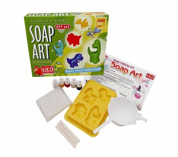 Dinosaurus zeep maken creatieve set met vormen en accessoires in doos 26x20x7cm