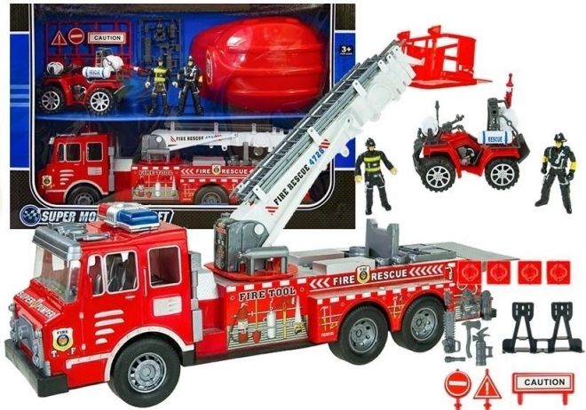 Grote brandweerkazerne set met helm en quad