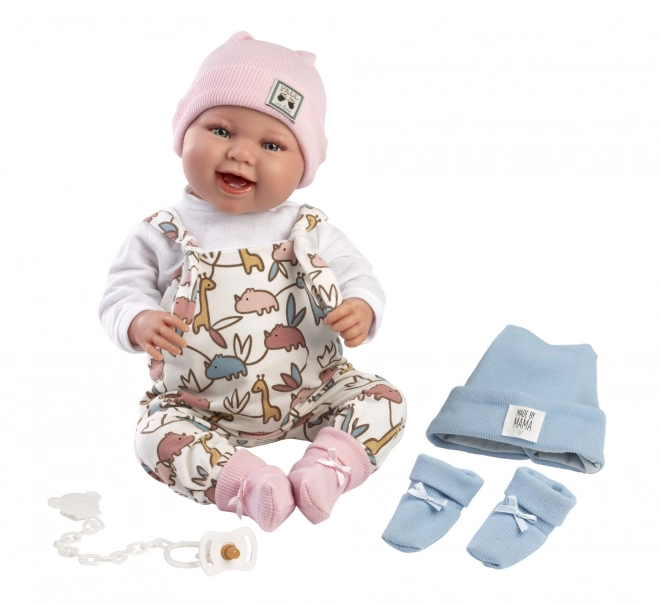 Llorens 84481 NEW BORN 2 in 1 - realistische babypop met geluiden en zacht stoffen lichaam - 44 cm