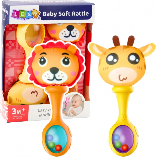 Set rammelaars met zacht balletje met leeuw- en giraffemotieven
