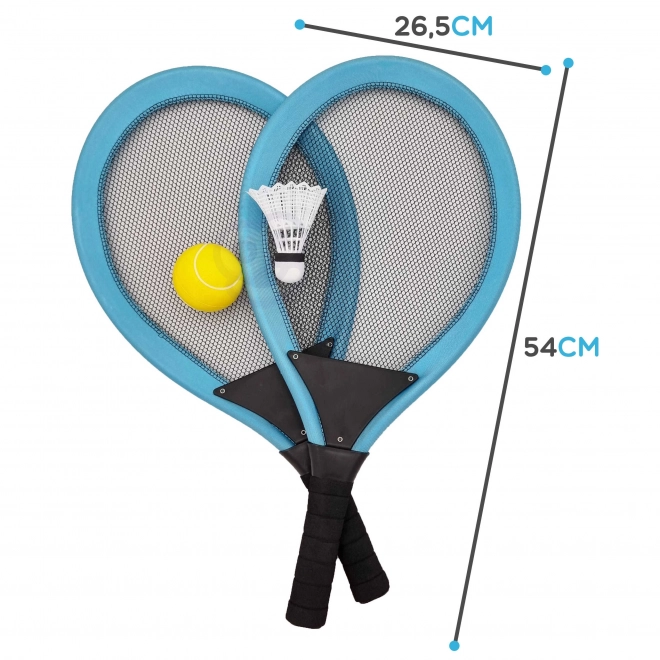Grote rackets voor tennis en badminton voor kinderen met een bal