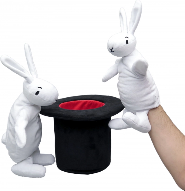 Bob and Bobek plush puppets with a hat
