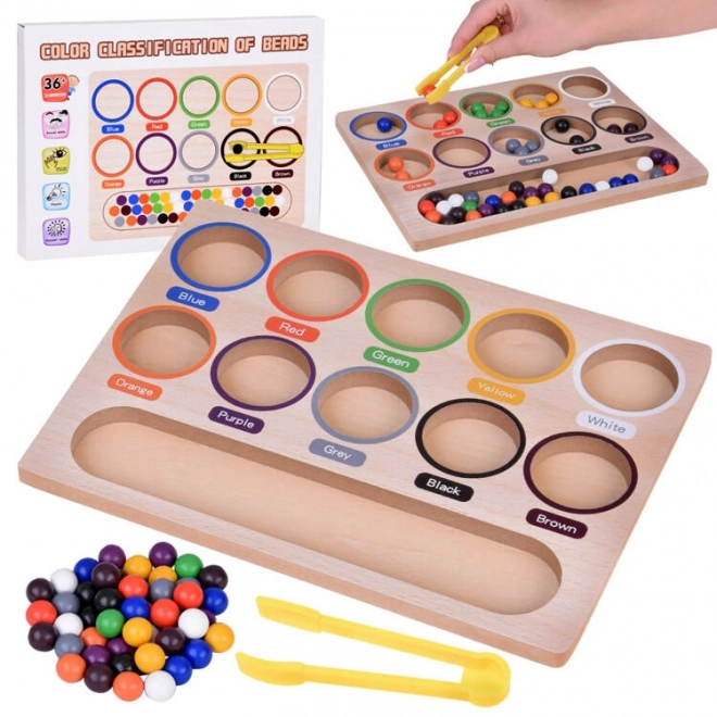 Mosaïque éducative en bois Montessori - billes colorées et trieur