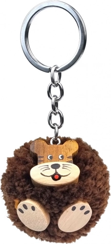 Porte-clés en bois Tigre avec pompon