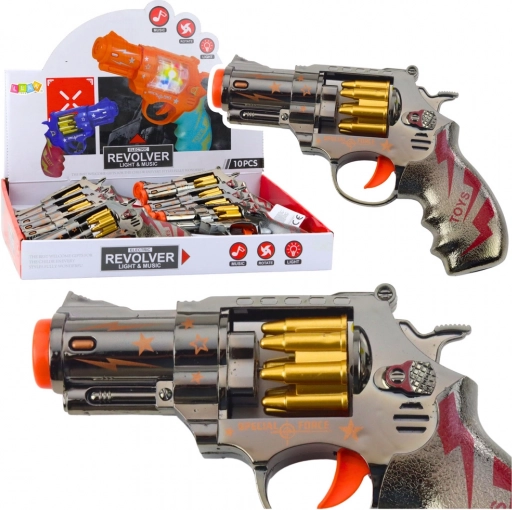 Kinderrevolver met licht en geluid, draaiende cilinder