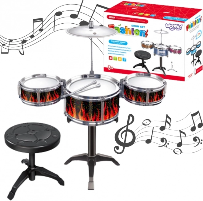 Woopie children's educational drum kit – 3 drums, 1 cymbal and stool