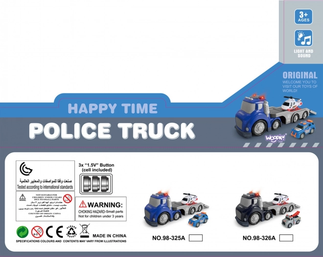 Woopie Blue Police Trailer City Truck with Light and Sound Effects