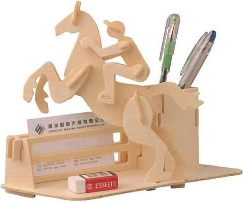 Woodcraft Wooden 3D Puzzle Pen Holder Horse Racing