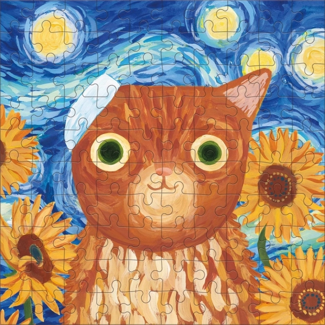 Puzzel Vincent van Gogh artistieke katten 100 stukjes in blik