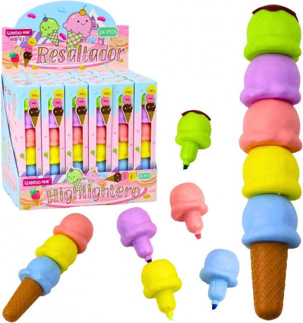 Surligneurs pastel en forme de glace, 5 couleurs, 18 cm