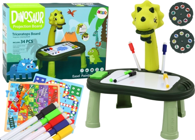 Kinder-Dinosaurier-Zeichenprojektor 2-in-1 mit Tisch und Brettspielen