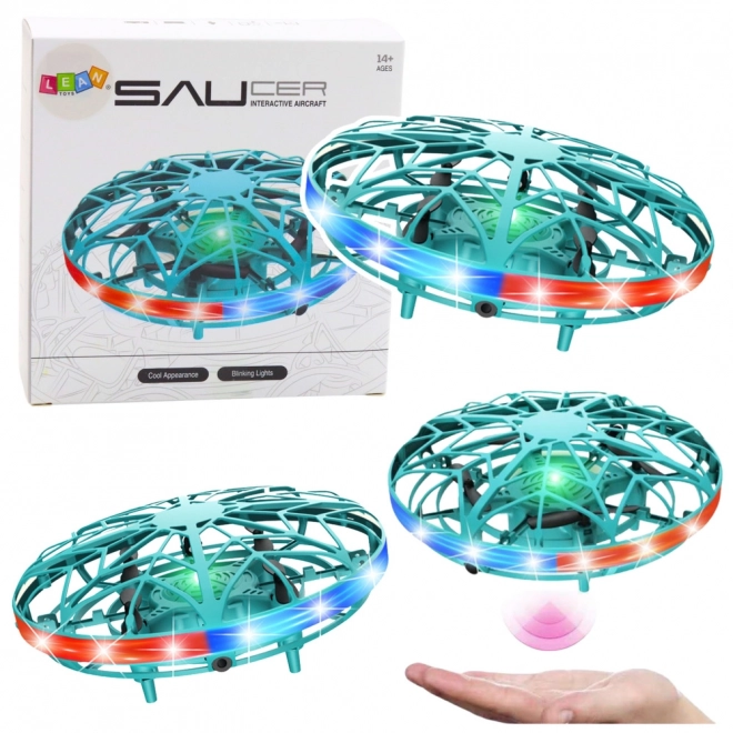 Handbestuurde UFO-drone met LED-verlichting turquoise
